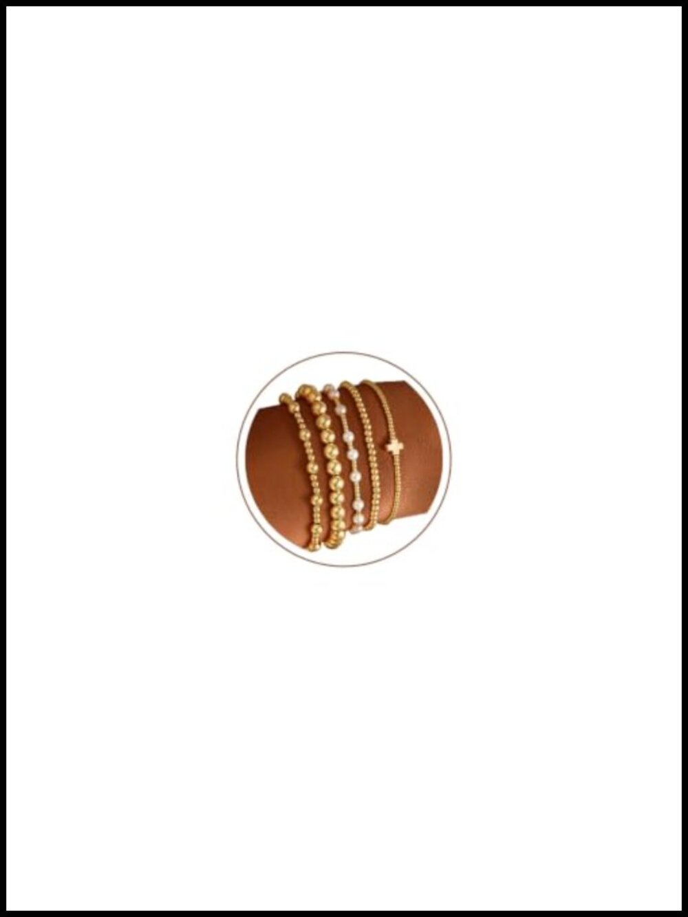 14k Gold Plated Beaded Bracelet Set with Pearls & Cross Stackable for Women
